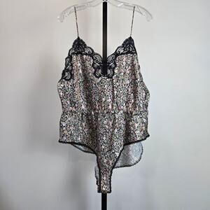 Vintage Lucie Ann II Black‎ Lace Floral Tank Lingerie Body Suit Full Coverage L